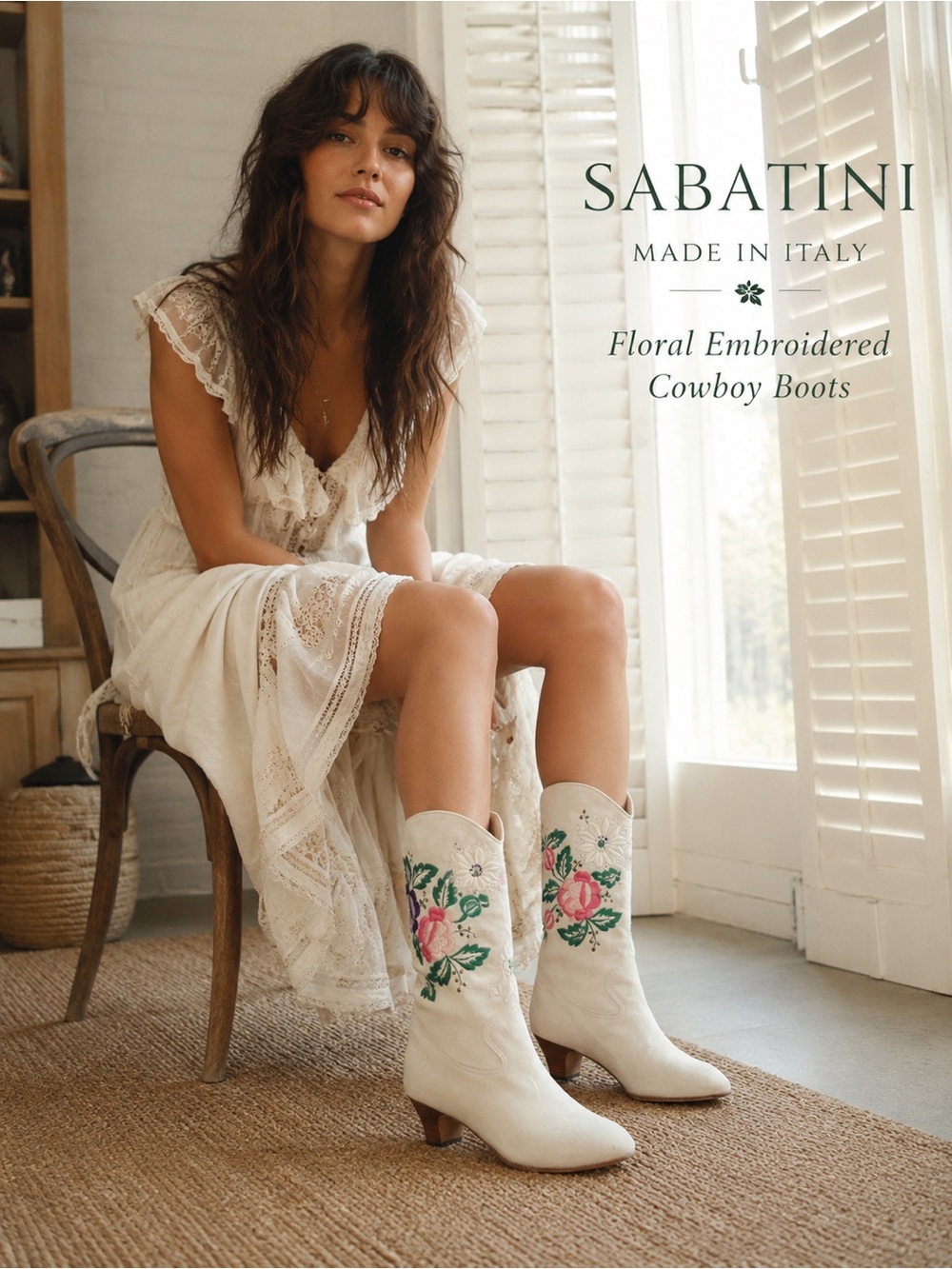 Sabatini Made In Italy Floral Embroidered Western Boots 37.5/7.5